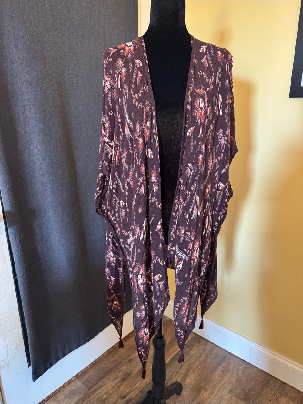 Gentle Fawn Plum Floral Open-Front Kimono
